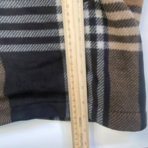 Ellen Reyes Woman Wrap Style Coat Black Tan Cream Plaid Collared Fleece L - Picture 13 of 16